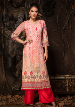 Pink Color Designer Georgette Straight Cut Kurti